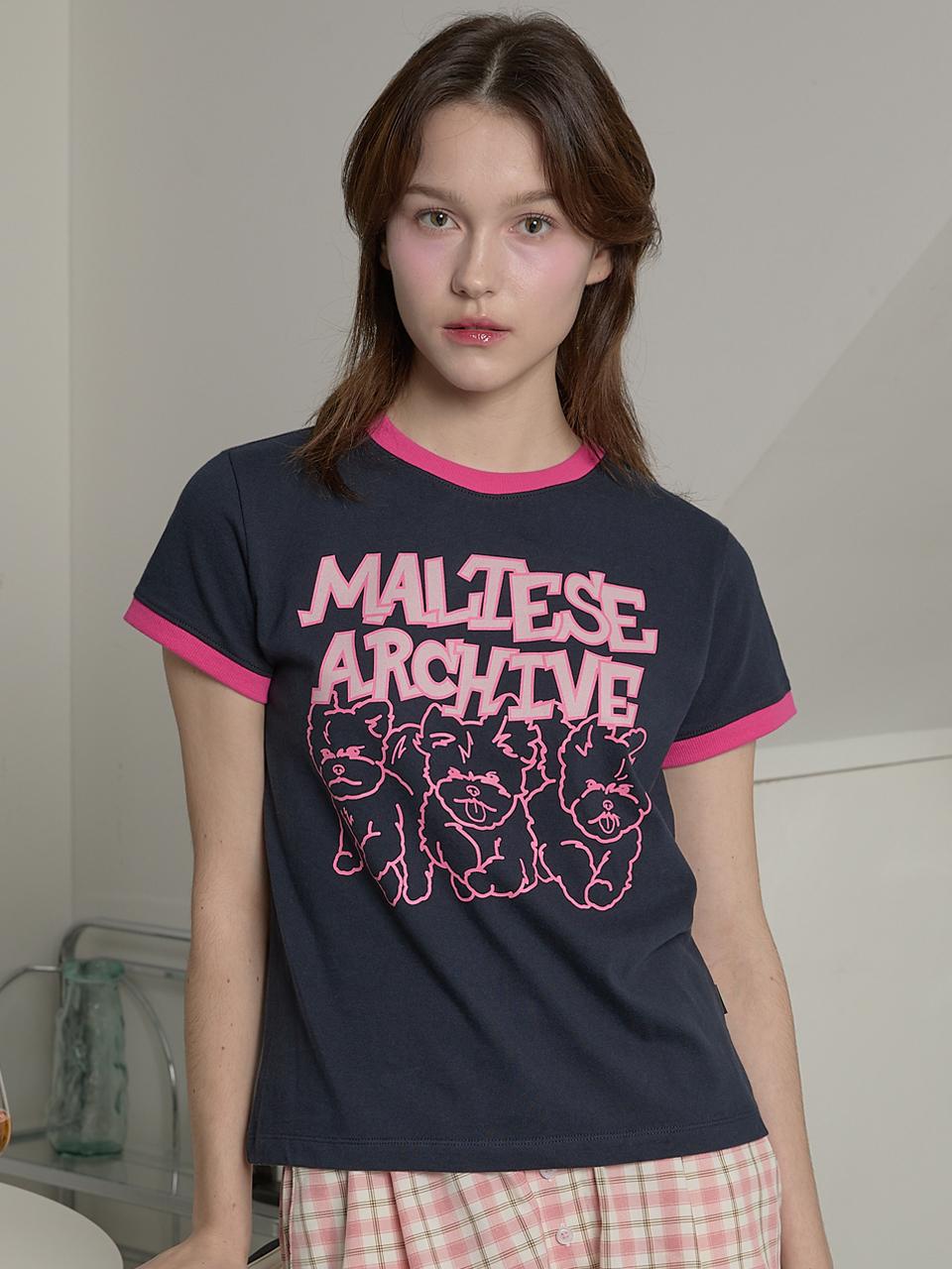 WAIKEI Maltese Archive Line Graphic Ringer T-shirt_Navy