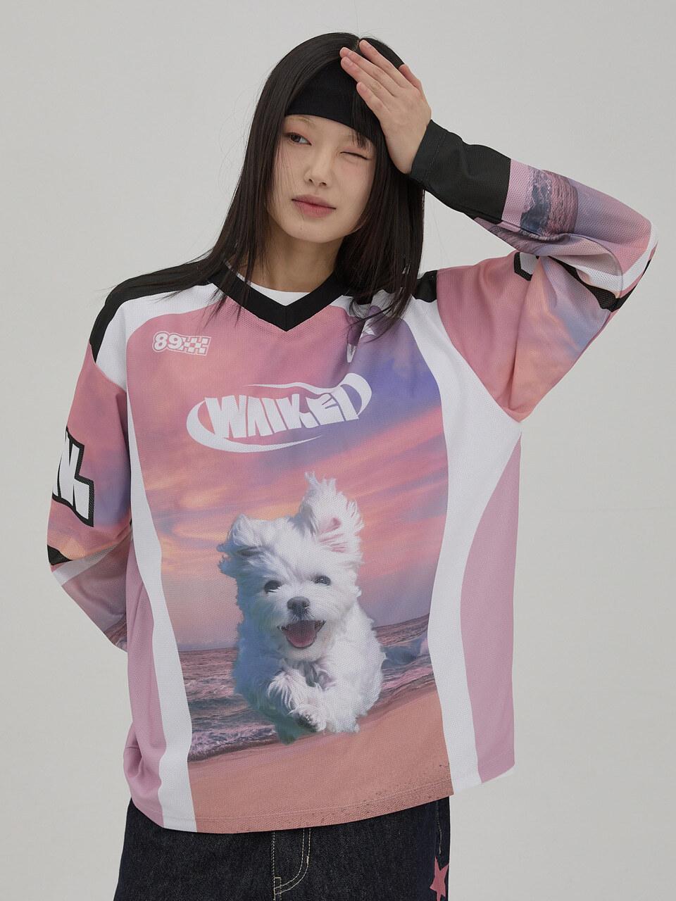 WAIKEI Maltese Cloud Mesh Jersey Long Sleeve T-shirt [Pink]