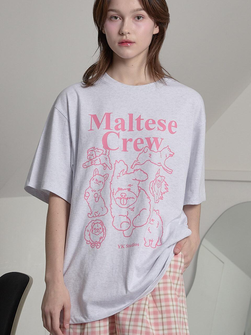 WAIKEI Maltese Crew Line Graphic T-shirt_Melange White