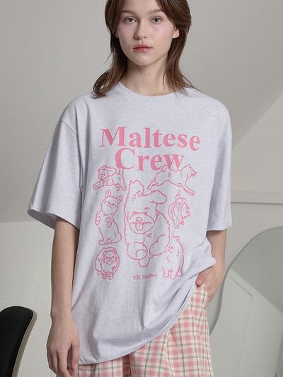 WAIKEI Maltese Crew Line Graphic T-shirt_Melange White
