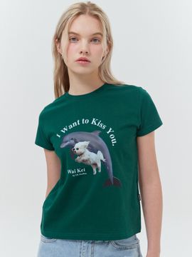 WAIKEI [Women] Puppy Dolphin Jumping T-Shirt Green