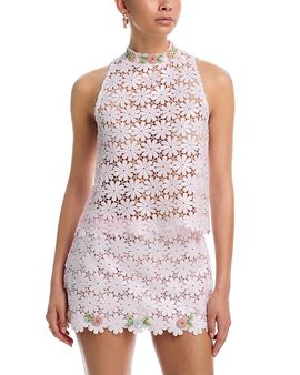waimari jill sleeveless floral eyelet lace midi dress Amber White Sleeveless Floral Lace Midi Dress, M / White main image 1