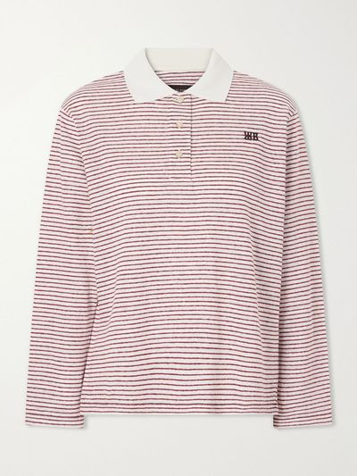 WALES BONNER Trust logo-embroidered striped cotton and linen-blend polo T-shirt