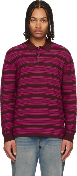 Wales Bonner Wales Bonner Burgundy & Pink 'The Billie Knit' Polo