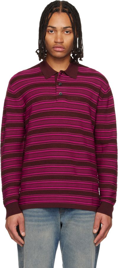 Wales Bonner Wales Bonner Burgundy & Pink 'The Billie Knit' Polo