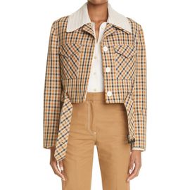 Wales Bonner Wales Bonner Kalimba Plaid Crochet Collar Crop Jacket