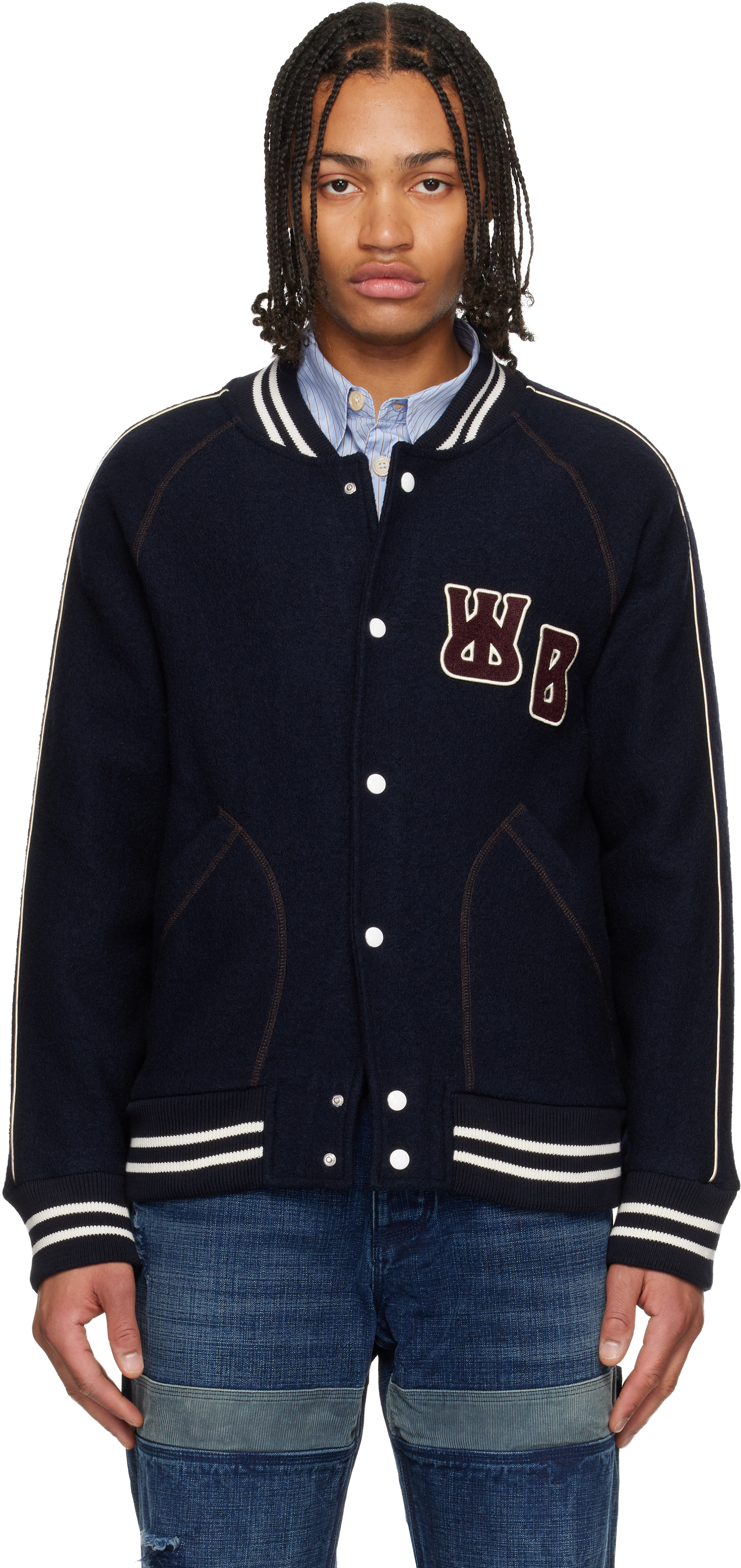 Wales Bonner - Navy 'The October Varsity' Jacket