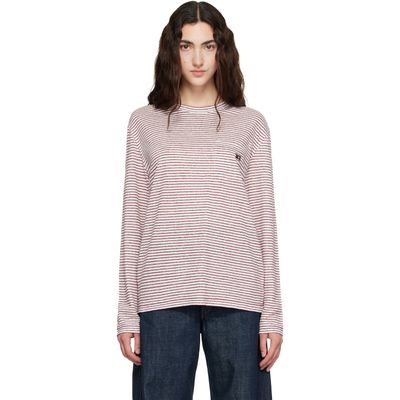 Wales Bonner Wales Bonner Off-White & Burgundy Linen Stripe Jersey Hour T-shirt