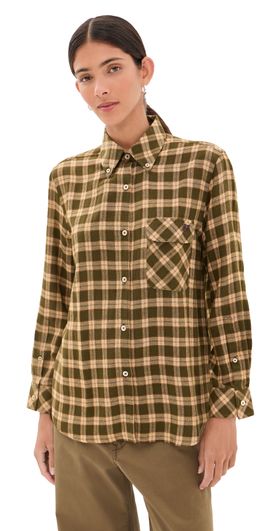 Wales Bonner Wales Bonner Ritual Checked Flannel Shirt Jade/Ocre/Oyster