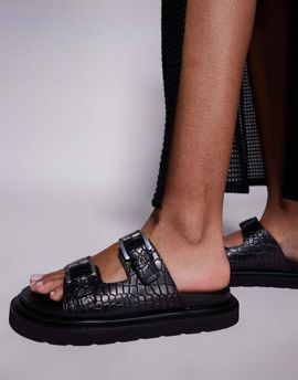 WALK LONDON Walk London Budapest double strap sandals in black embossed leather
