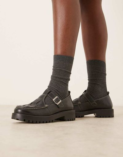 WALK LONDON Walk London Clara woven loafers in black leather