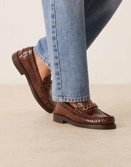 WALK LONDON Walk London Dalston chain loafers in tan embossed leather-Brown