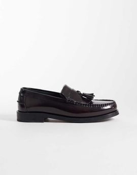 WALK LONDON Walk London Dalston fringe tassel loafers in burgundy smooth leather-Red