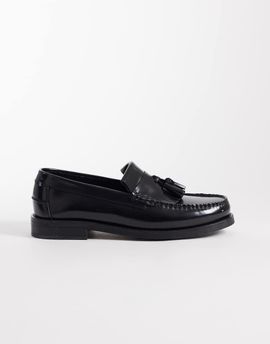 WALK LONDON Walk London Dalston fringed tassel loafers in black smooth leather