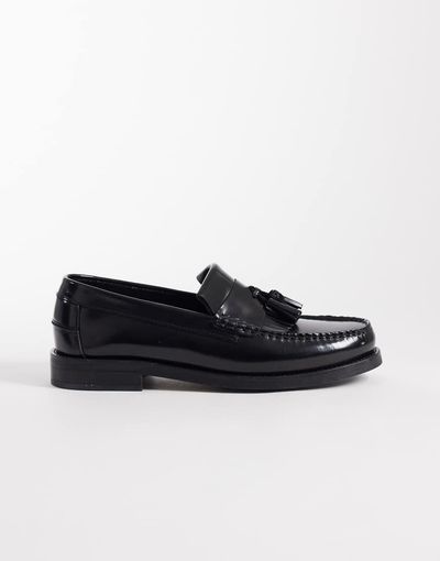 WALK LONDON Walk London Dalston fringed tassel loafers in black smooth leather
