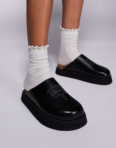 WALK LONDON Walk London Madrid western mule In black leather