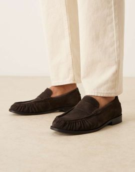 WALK LONDON Walk London Riva ruched loafers in brown suede