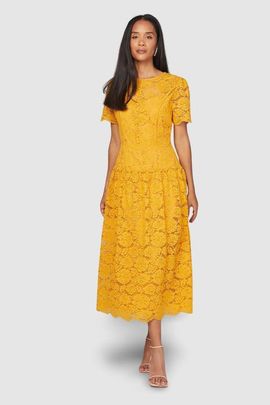 Wallis Wallis Lace Button Detail Drop Hem Midi Dress