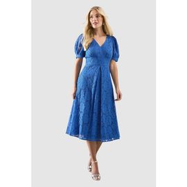 Wallis Wallis Petite Lace V-Neck Tea Midi Dress