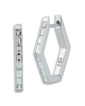 Walters Faith Walters Faith 18K White Gold Quentin Diamond Hexagon Hoop Earrings