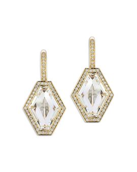 Walters Faith Walters Faith 18K Yellow Gold Bell Diamond & Rock Crystal Hexagon Earrings