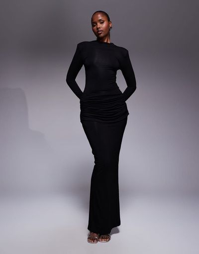 Wanderdoll Wanderdoll Ashtin sculpting second skin drape detail maxi skirt in black - part of a set