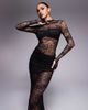 Wanderdoll Wanderdoll Britney high neck lace bodysuit and drape detail maxi skirt set in black - 2