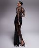 Wanderdoll Wanderdoll Britney high neck lace bodysuit and drape detail maxi skirt set in black - 4