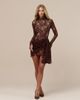 Wanderdoll Wanderdoll Cece lace high neck drape waist detail mini dress in chocolate-Brown - 1