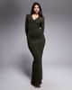 Wanderdoll Wanderdoll Drew sculpting second skin shoulder pad detail plunge neck ruched maxi dress in khaki-Green - 1
