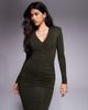 Wanderdoll Wanderdoll Drew sculpting second skin shoulder pad detail plunge neck ruched maxi dress in khaki-Green - 2