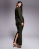 Wanderdoll Wanderdoll Drew sculpting second skin shoulder pad detail plunge neck ruched maxi dress in khaki-Green - 4
