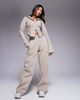 Wanderdoll Wanderdoll Everyday heavyweight fleece back wide leg sweatpants in mocha - part of a set-Brown - 1