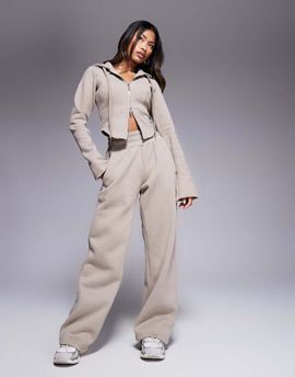 Wanderdoll Wanderdoll Everyday heavyweight fleece back wide leg sweatpants in mocha - part of a set-Brown