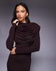 Wanderdoll Wanderdoll Grace double layered cape drape detailing long sleeve maxi dress in espresso-Brown - 2