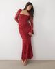 Wanderdoll Wanderdoll Juliette lace square neck flare sleeve maxi dress in wine-RED - 1