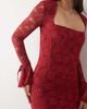 Wanderdoll Wanderdoll Juliette lace square neck flare sleeve maxi dress in wine-RED - 4