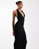 Wanderdoll Wanderdoll Phe sculpting second skin halterneck plunge bodycon maxi dress in black-Red - 1