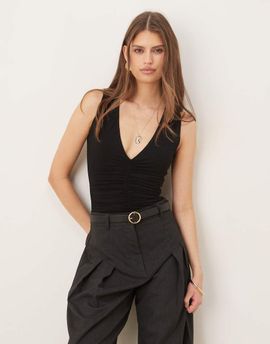 Wanderdoll Wanderdoll Tate sculpting second skin plunge neck ruched detail sleeveless bodysuit in black