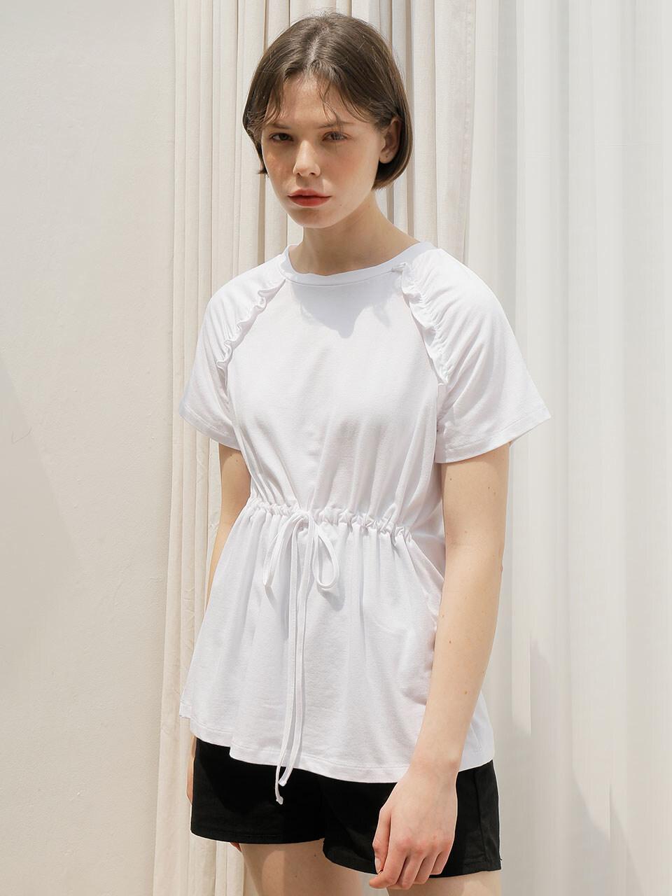WARDROBE SHIRRING RAGLAN T-SHIRT WHITE