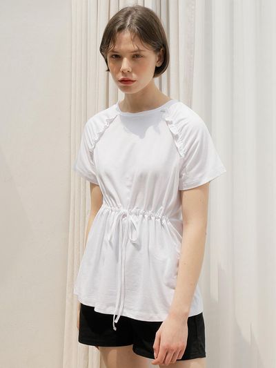 WARDROBE SHIRRING RAGLAN T-SHIRT WHITE