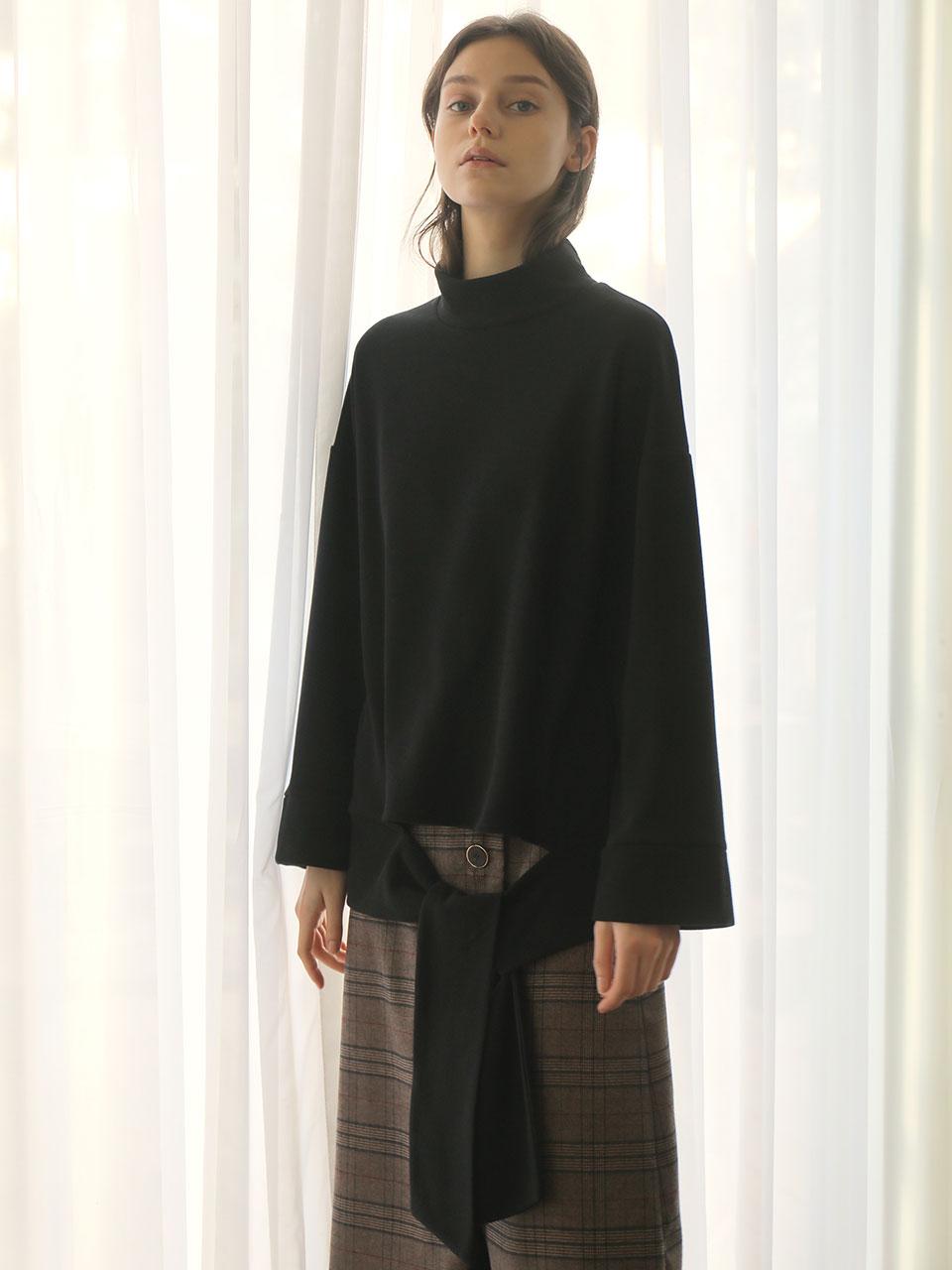 WARDROBE Tied Turtleneck Tee Shirt Black