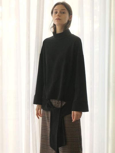 WARDROBE Tied Turtleneck Tee Shirt Black