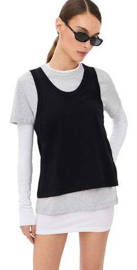 WARDROBE.NYC WARDROBE. NYC Layered Mini Tee White/Grey Marl/Black