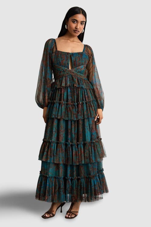 Warehouse Warehouse Abstract Print Cut Out Maxi Dress