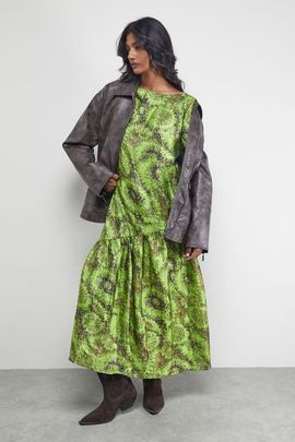 Warehouse Warehouse Asymmetric Seam Volume Sleeve Midi Dress