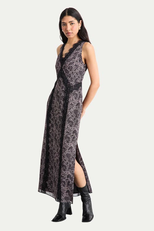 Warehouse Warehouse Chiffon Printed Lace Trim Dress