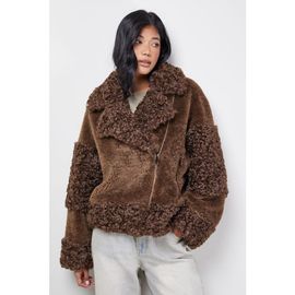 Warehouse Warehouse Faux Fur Mix Zip Through Jacket