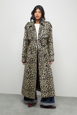 Warehouse Warehouse Leopard Print Trench Coat 