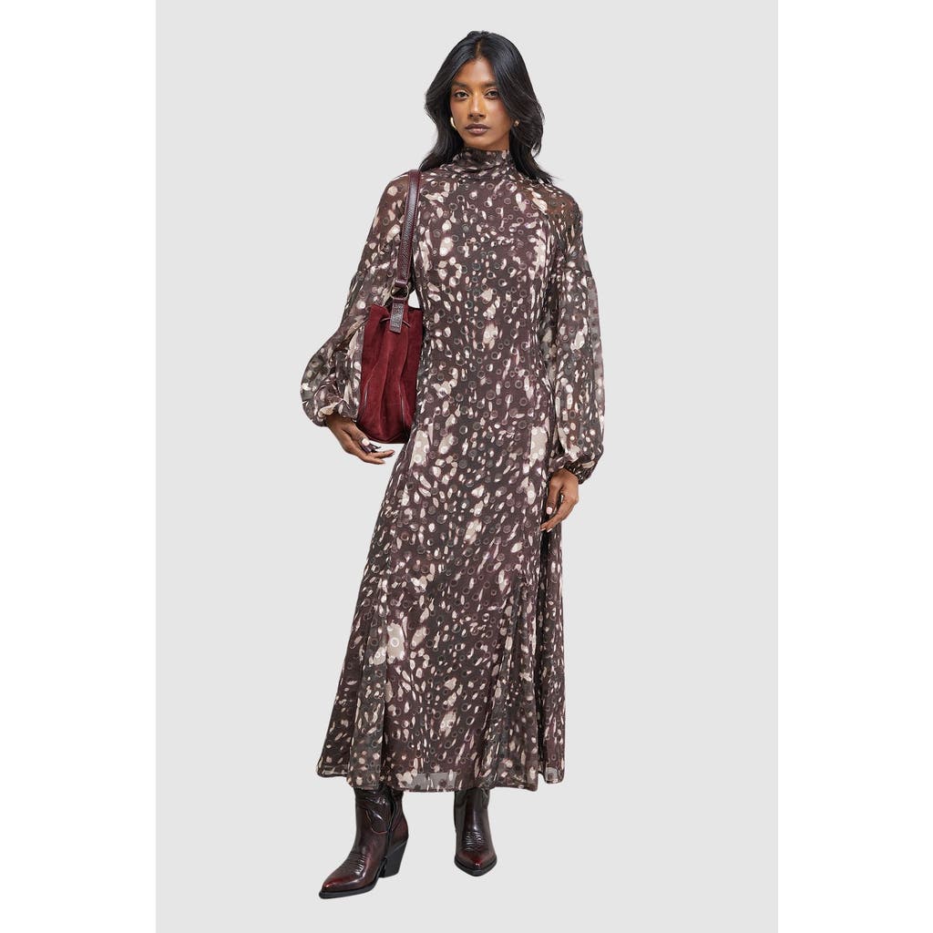 Warehouse Warehouse Paisley Burnout Spot Godet Midi Dress